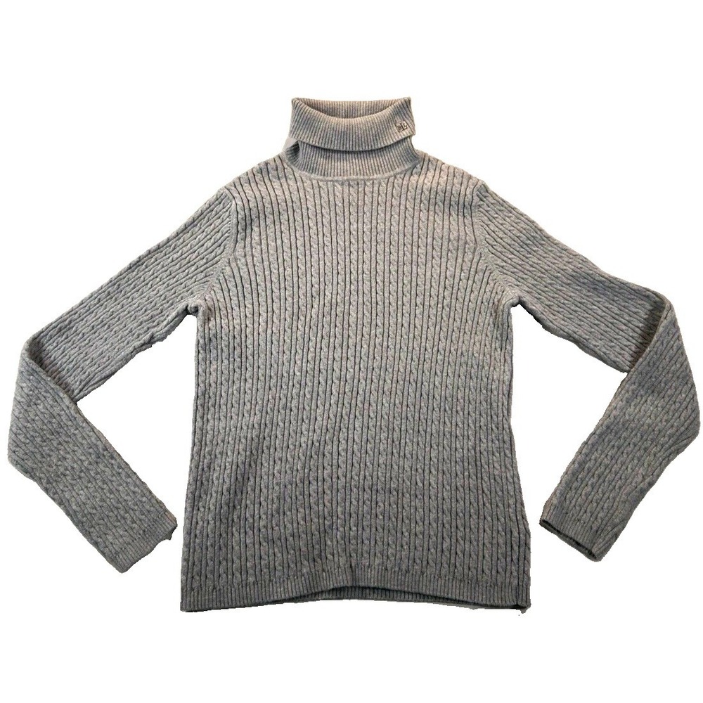 Lauren Ralph Lauren Womens M Gray Cable Knit Turtleneck Sweater Cotton Blend
